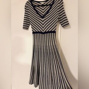 Boden Navy and Cream flare wool blend knit Striped dress